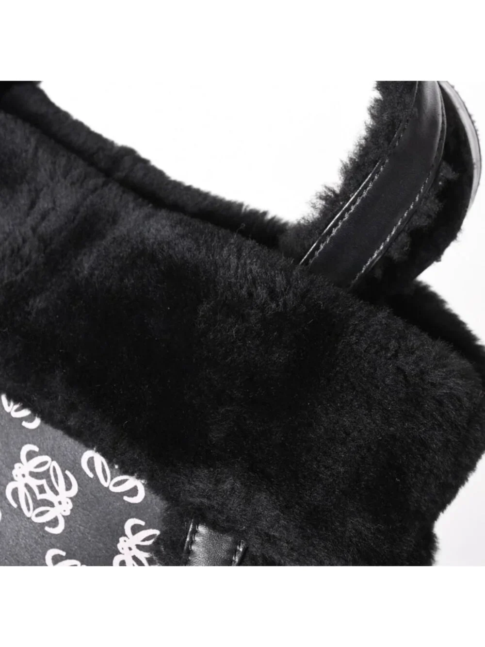 Loewe Handbag Anagram Black Shearling Leather Silver